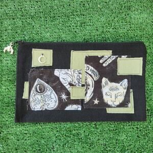 Handmade Black Zippered Halloween Patchwork Canvas Bag
